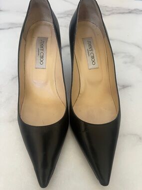 Jimmy Choo Black Pointed-Toe Leather Pumps